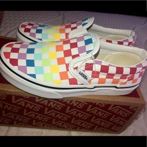 Kids size 1 checkboard rainbow vans